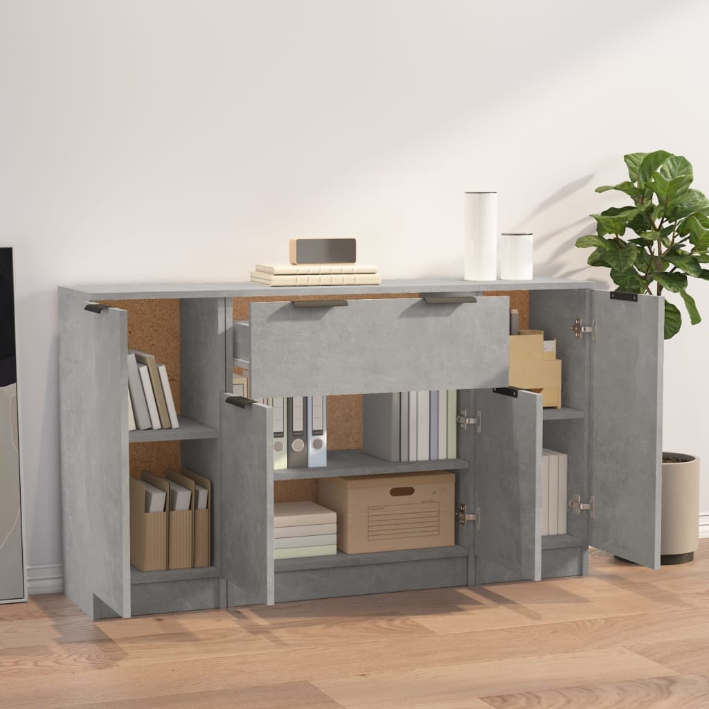 Dressoirs 3 st bewerkt hout betongrijs