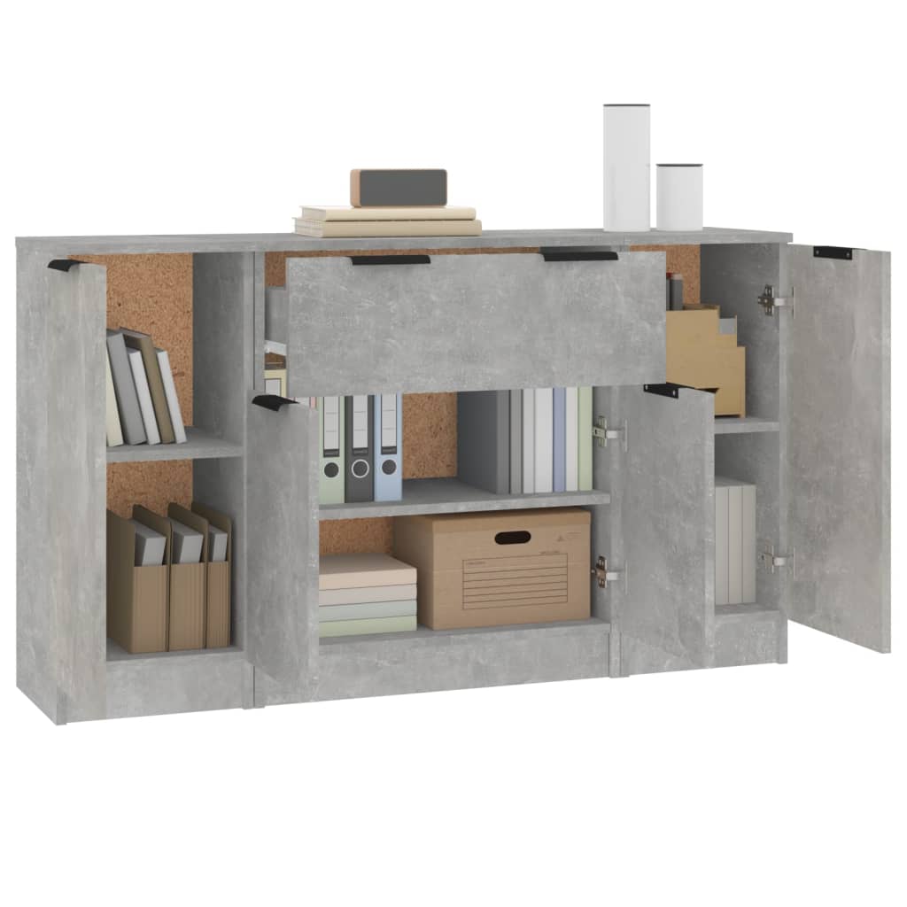 Dressoirs 3 st bewerkt hout betongrijs