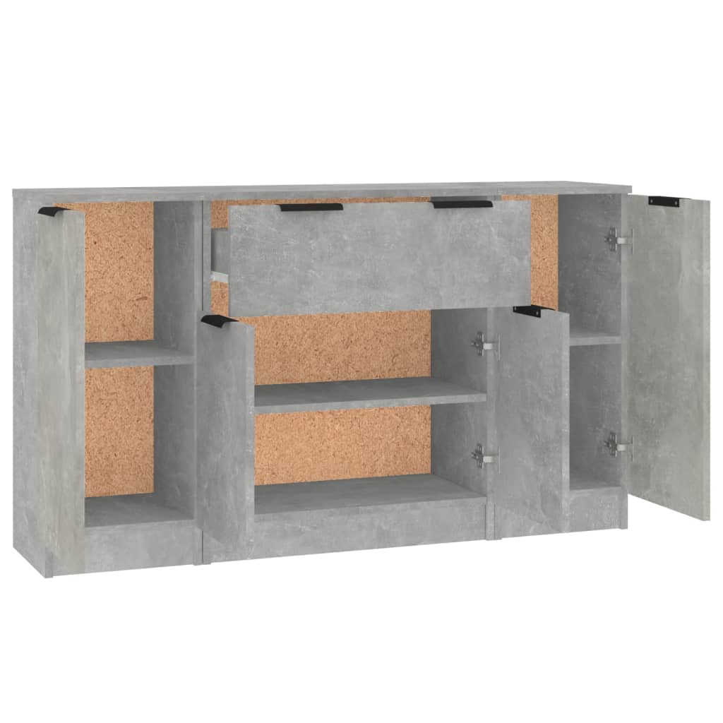Dressoirs 3 st bewerkt hout betongrijs