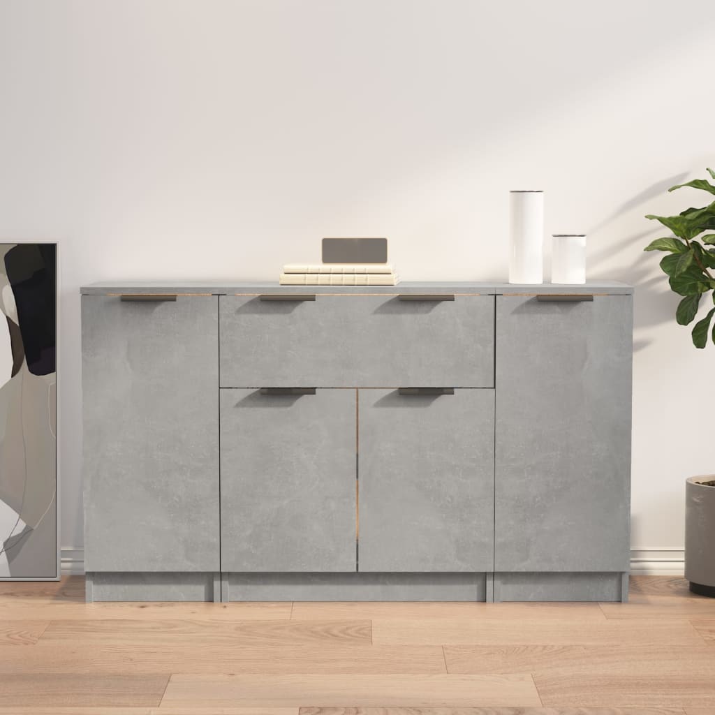 Dressoirs 3 st bewerkt hout betongrijs