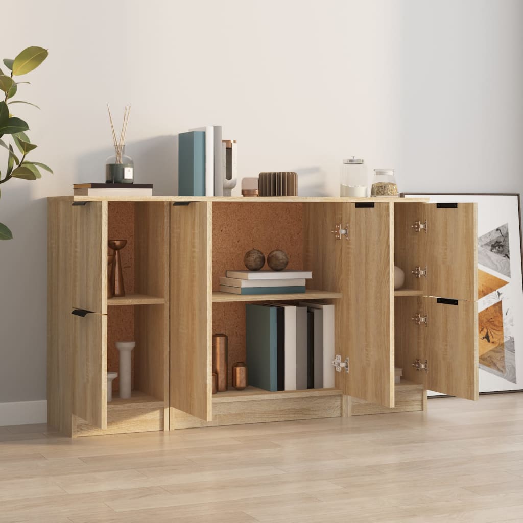 Dressoirs 3 st bewerkt hout sonoma eiken