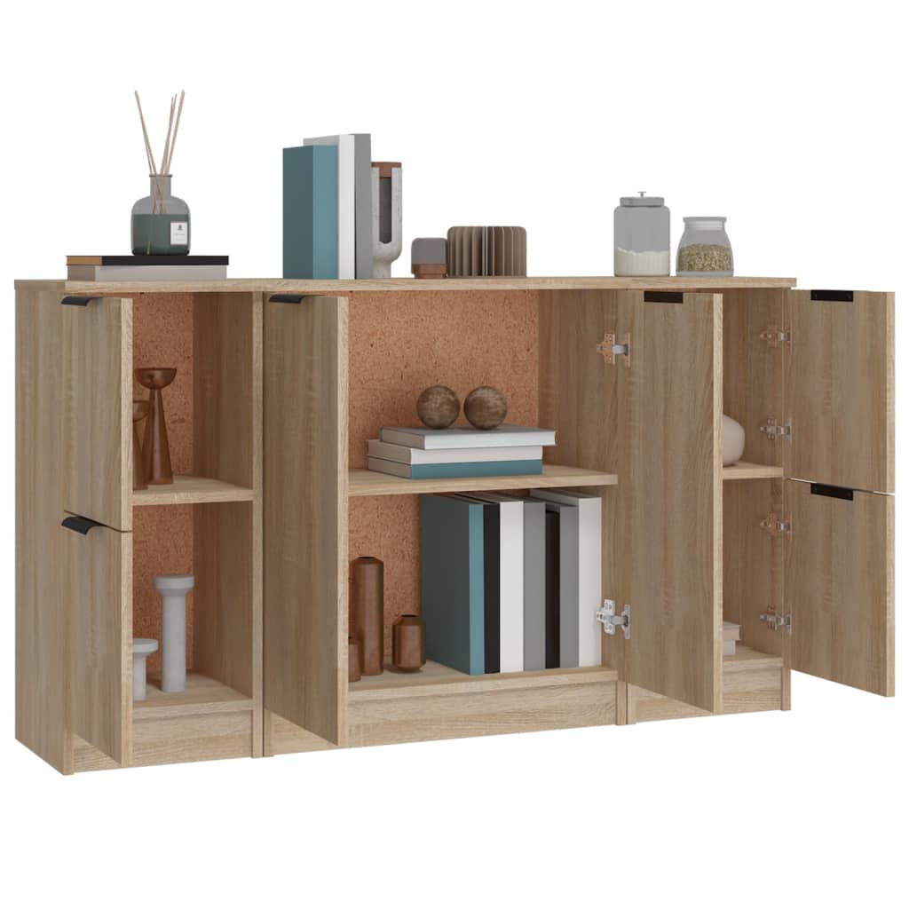 Dressoirs 3 st bewerkt hout sonoma eiken