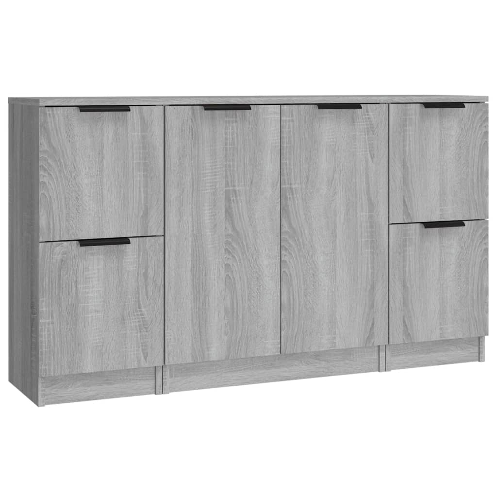Dressoirs 3 st bewerkt hout grijs sonoma eikenkleurig