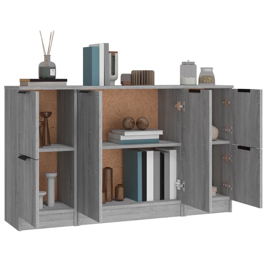 Dressoirs 3 st bewerkt hout grijs sonoma eikenkleurig