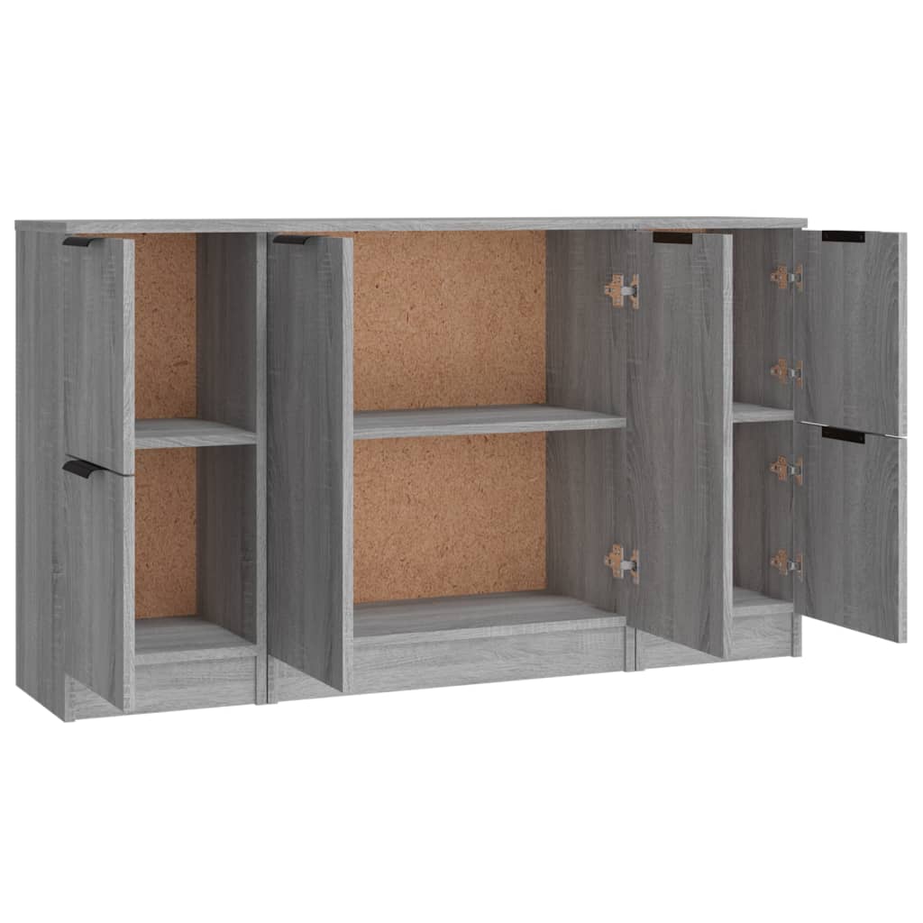 Dressoirs 3 st bewerkt hout grijs sonoma eikenkleurig