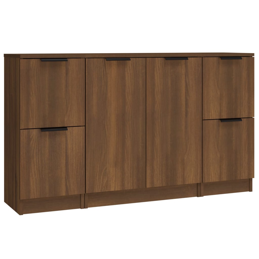 Dressoirs 3 st bewerkt hout bruin eikenkleur