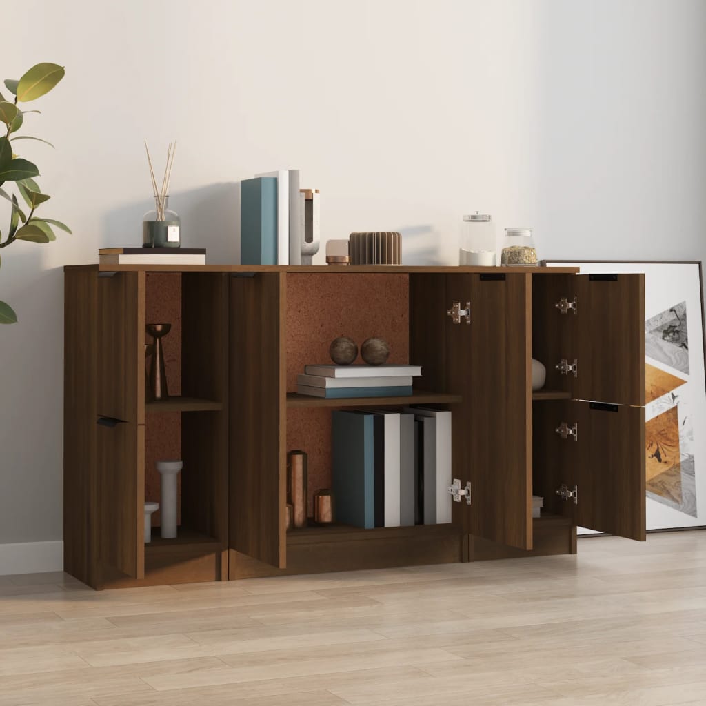 Dressoirs 3 st bewerkt hout bruin eikenkleur