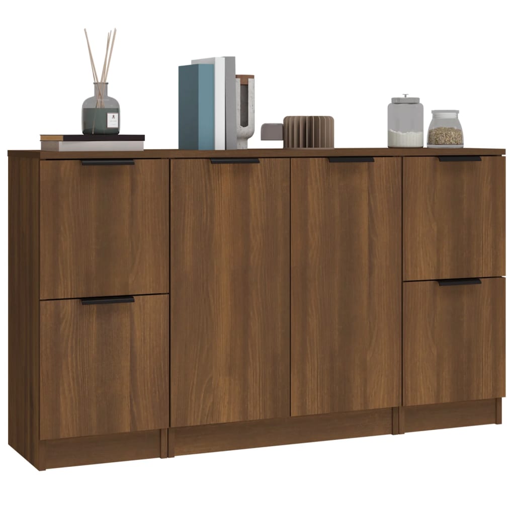 Dressoirs 3 st bewerkt hout bruin eikenkleur