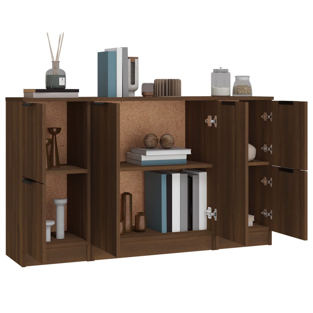 Dressoirs 3 st bewerkt hout bruin eikenkleur