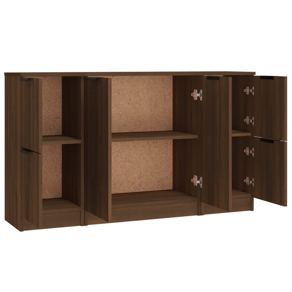 Dressoirs 3 st bewerkt hout bruin eikenkleur