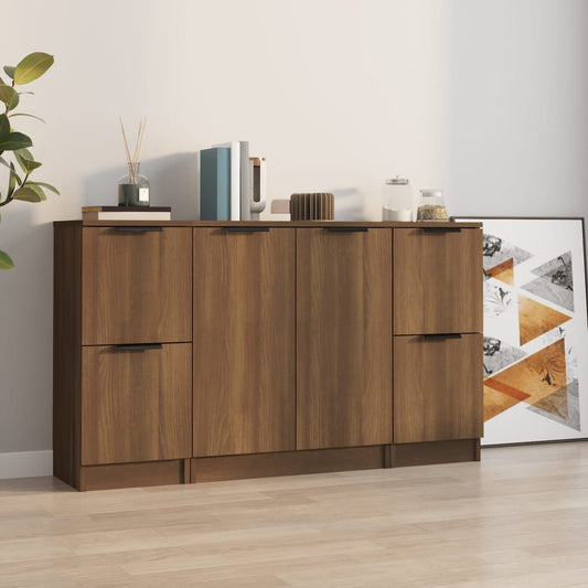 Dressoirs 3 st bewerkt hout bruin eikenkleur