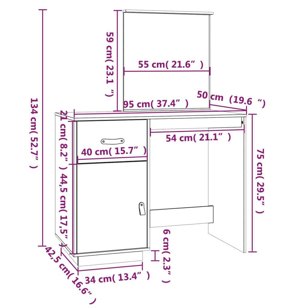 Kaptafel 95x50x134 cm massief grenenhout grijs