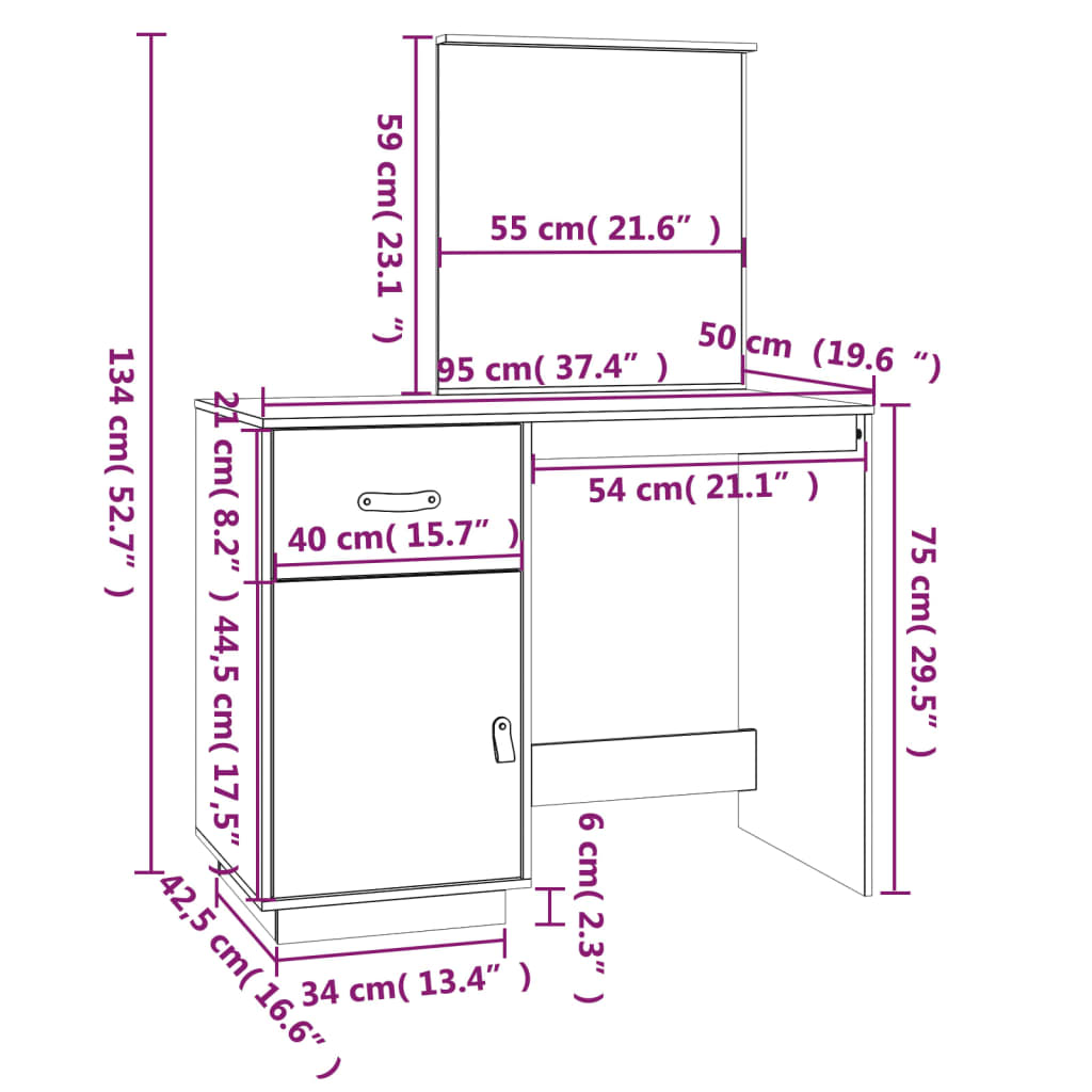 Kaptafel 95x50x134 cm massief grenenhout honingbruin
