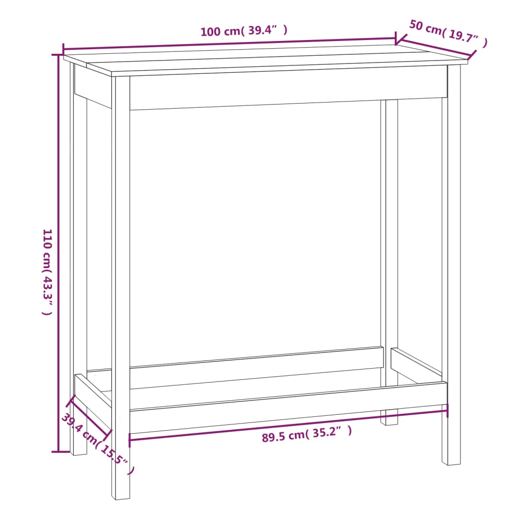 Bartafel 100x50x110 cm massief grenenhout zwart