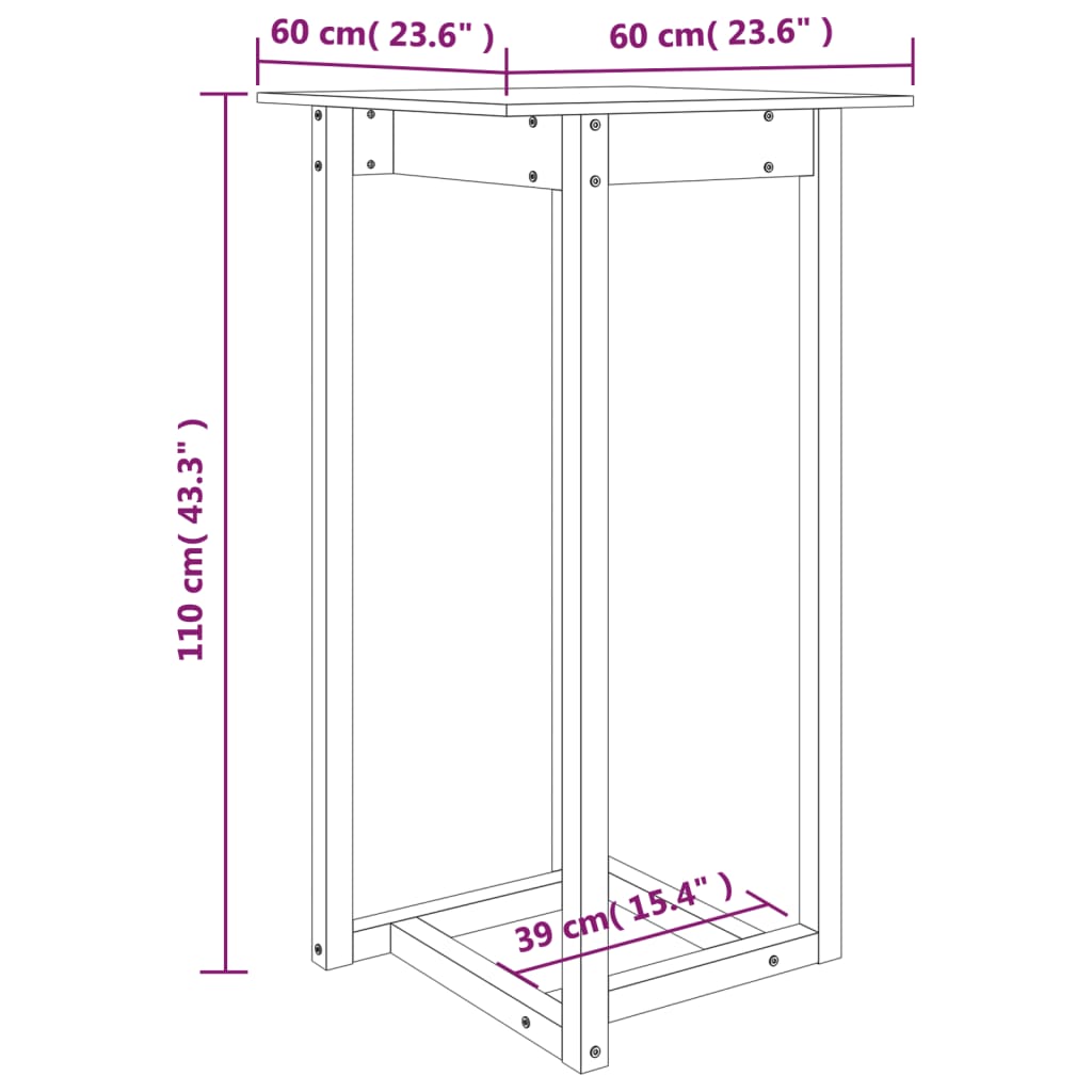 Bartafel 60x60x110 cm massief grenenhout wit
