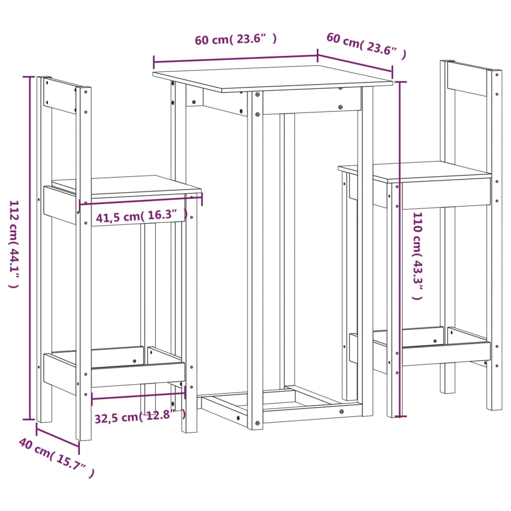 3-delige Barset massief grenenhout