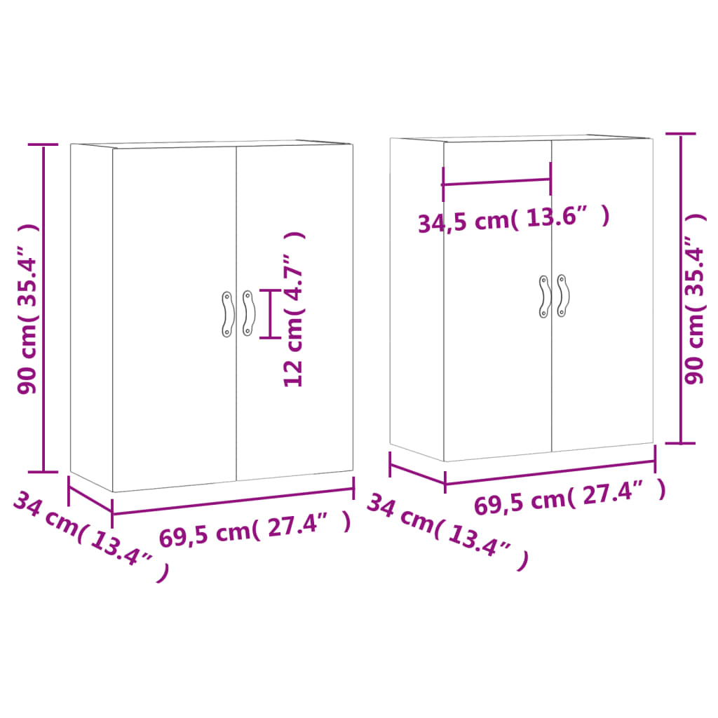 Hangkasten 2 st 69,5x34x90 cm betongrijs