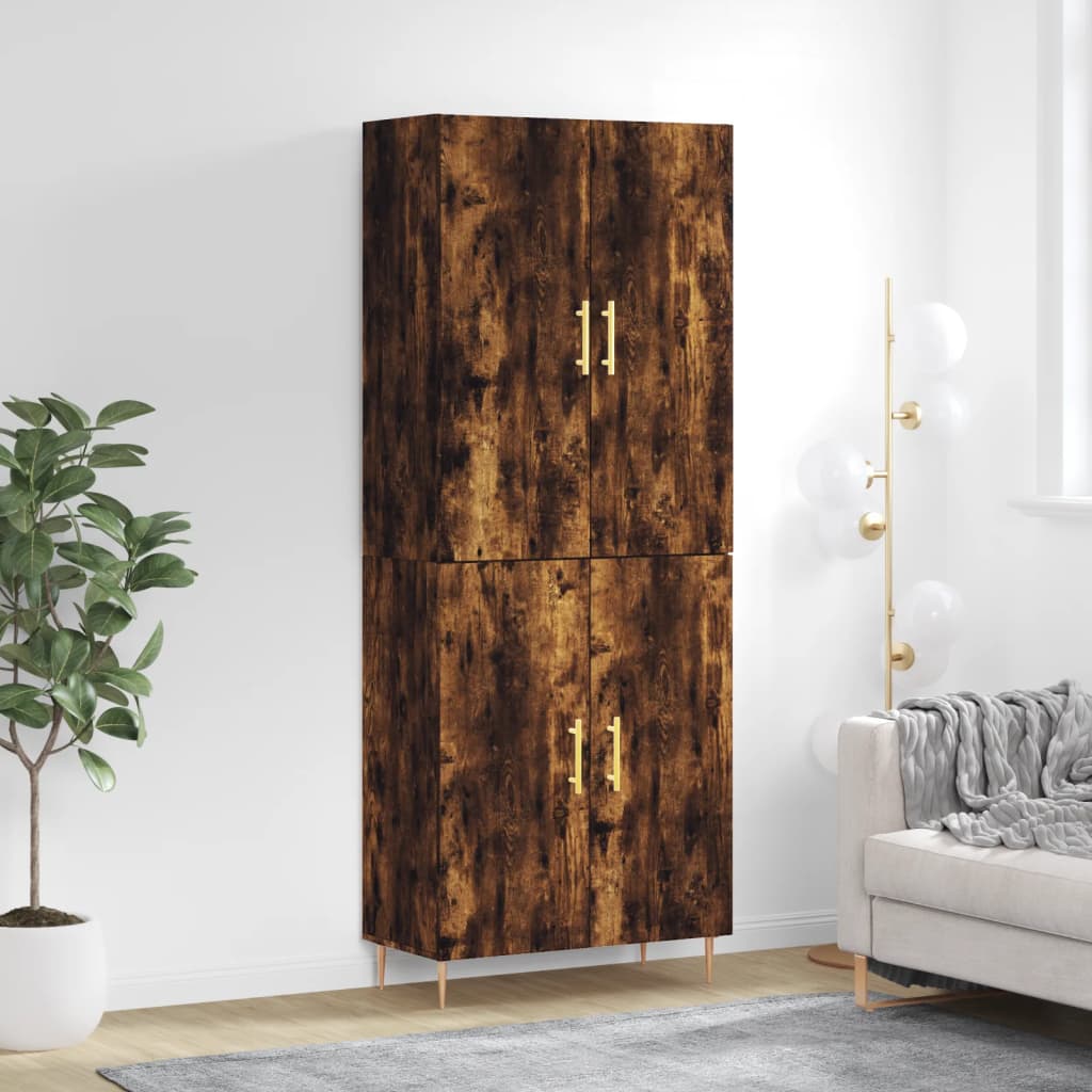 Hoge kast 69,5x34x180 cm bewerkt hout gerookt eikenkleurig
