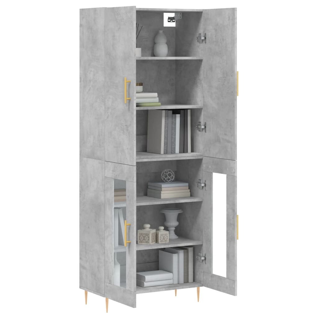 Hoge kast 69,5x34x180 cm bewerkt hout betongrijs