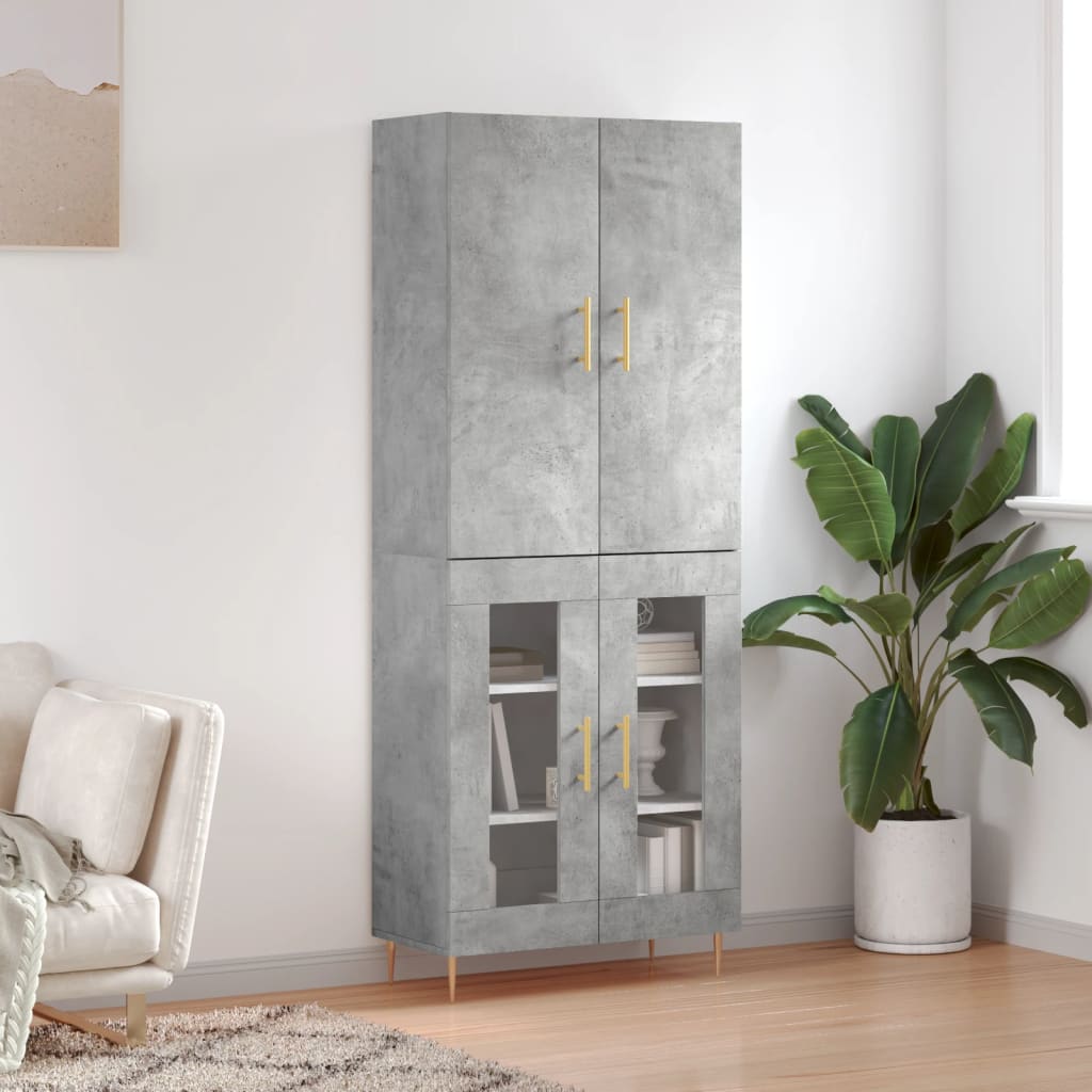 Hoge kast 69,5x34x180 cm bewerkt hout betongrijs