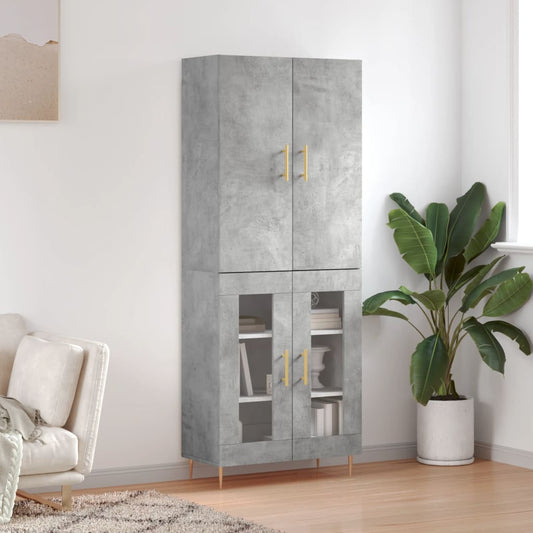 Hoge kast 69,5x34x180 cm bewerkt hout betongrijs