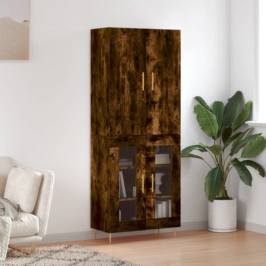 Hoge kast 69,5x34x180 cm bewerkt hout gerookt eikenkleurig