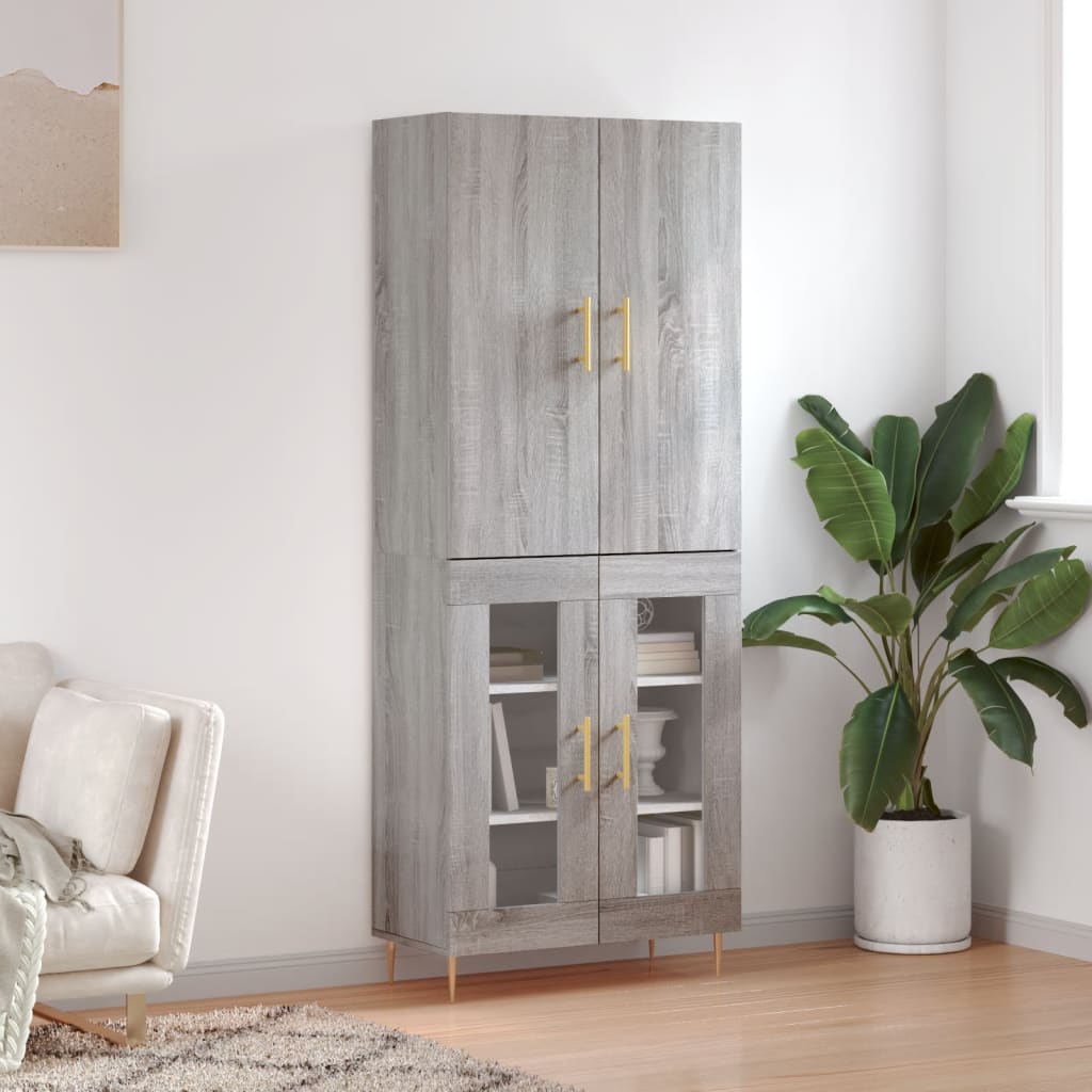 Hoge kast 69,5x34x180 cm bewerkt hout grijs sonoma eikenkleurig