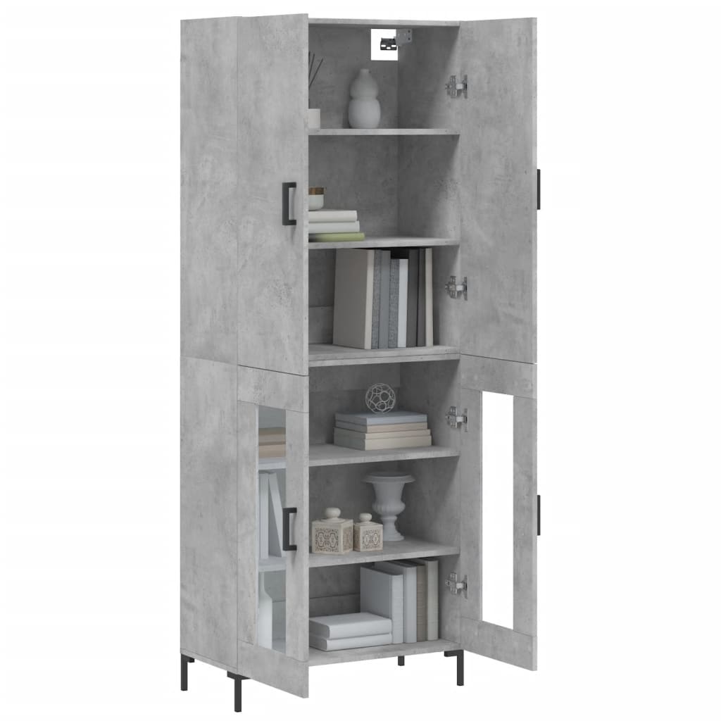 Hoge kast 69,5x34x180 cm bewerkt hout betongrijs