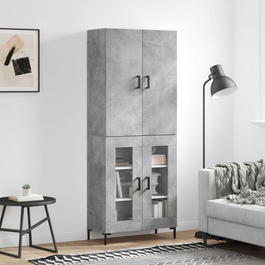 Hoge kast 69,5x34x180 cm bewerkt hout betongrijs