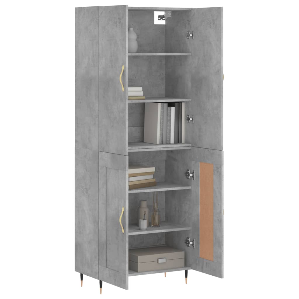 Hoge kast 69,5x34x180 cm bewerkt hout betongrijs