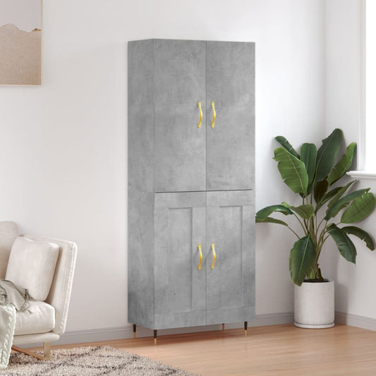 Hoge kast 69,5x34x180 cm bewerkt hout betongrijs