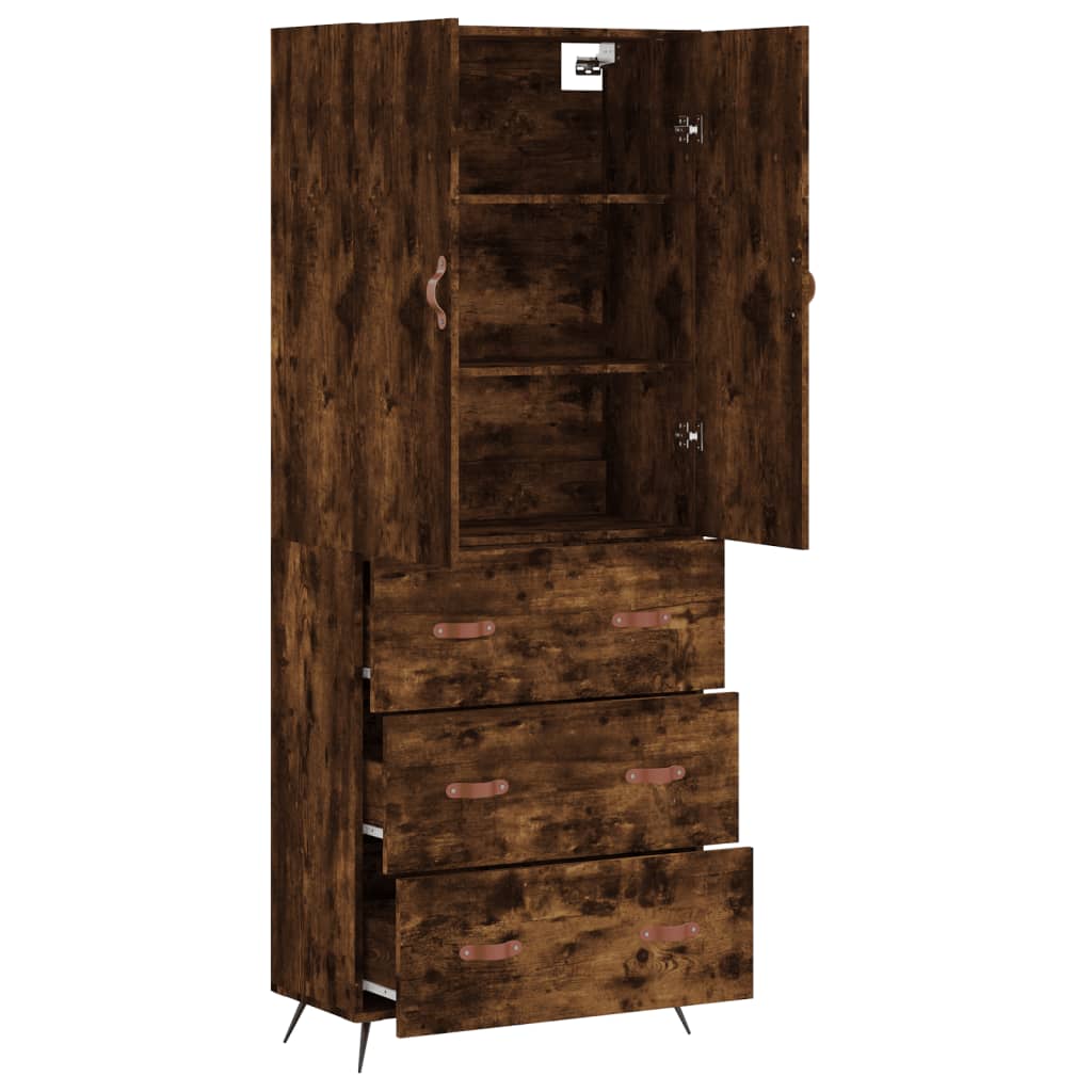 Hoge kast 69,5x34x180 cm bewerkt hout gerookt eikenkleurig