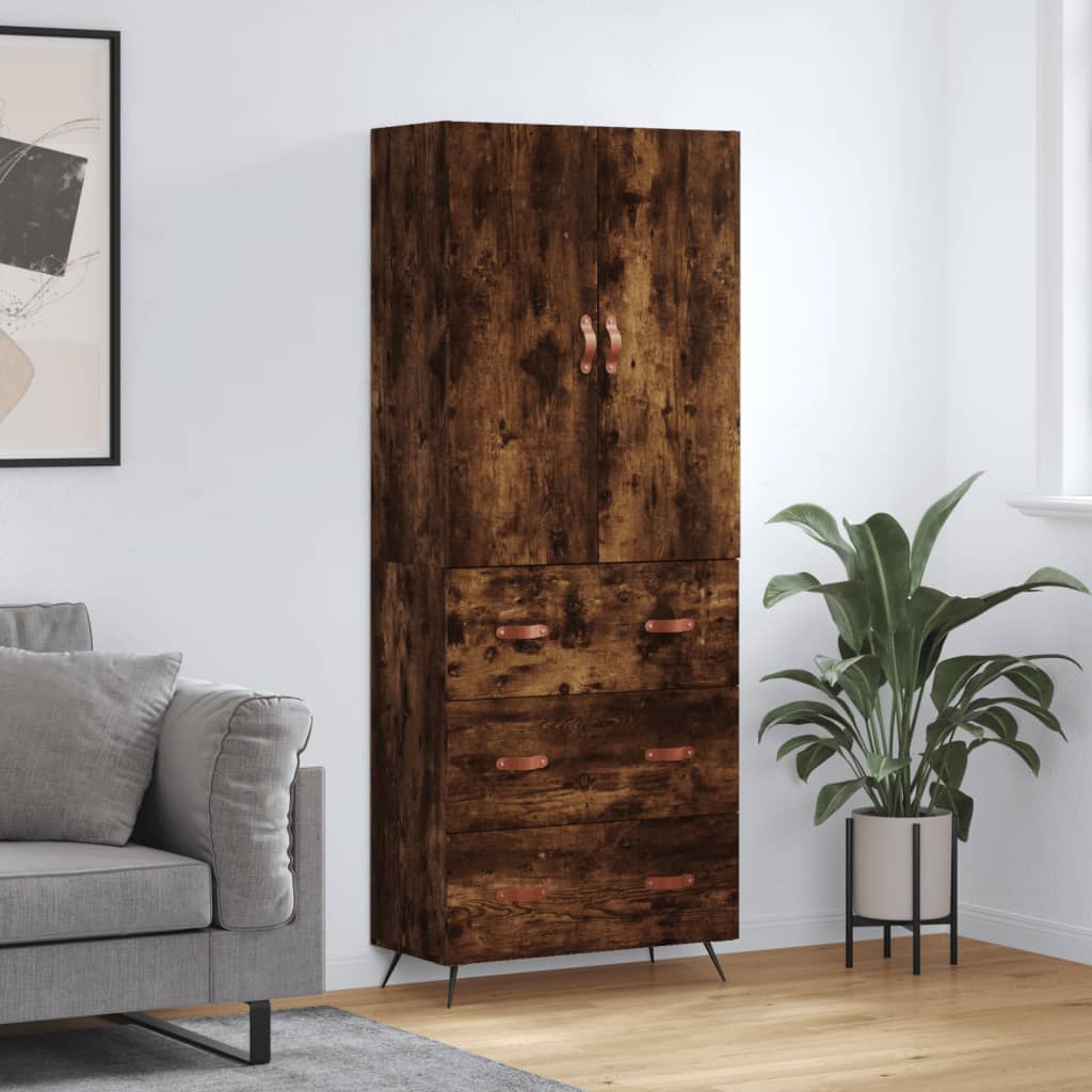 Hoge kast 69,5x34x180 cm bewerkt hout gerookt eikenkleurig