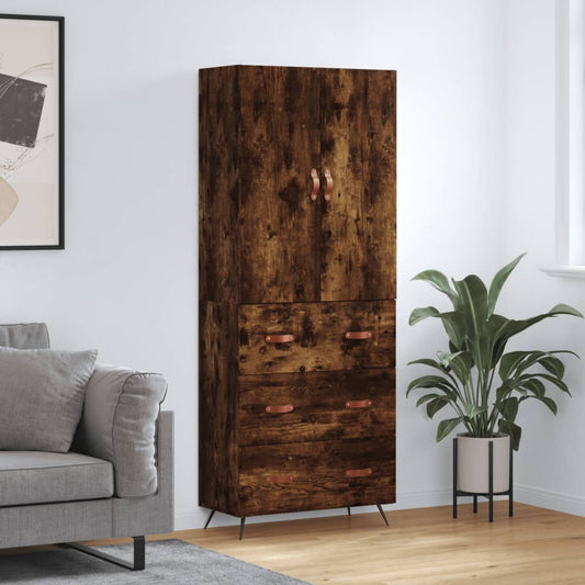 Hoge kast 69,5x34x180 cm bewerkt hout gerookt eikenkleurig