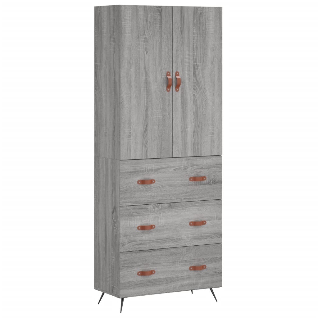 Hoge kast 69,5x34x180 cm bewerkt hout grijs sonoma eikenkleurig
