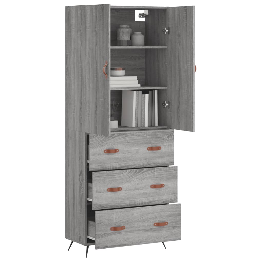Hoge kast 69,5x34x180 cm bewerkt hout grijs sonoma eikenkleurig