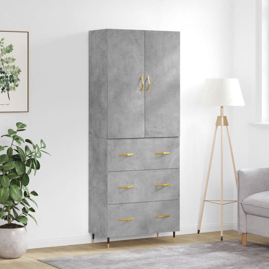 Hoge kast 69,5x34x180 cm bewerkt hout betongrijs