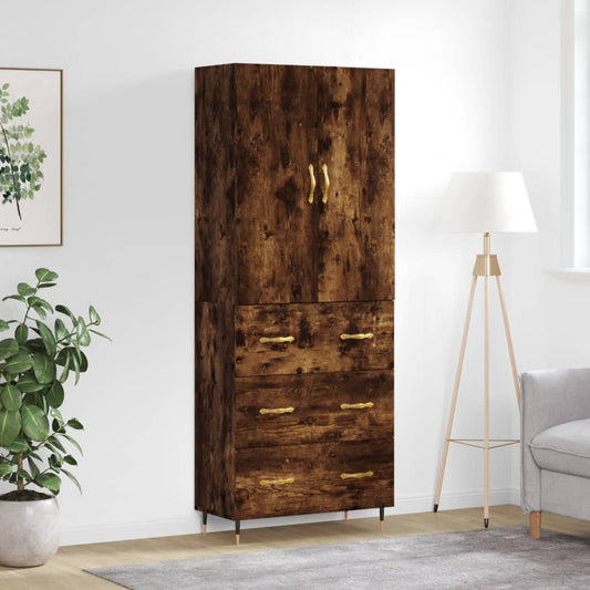 Hoge kast 69,5x34x180 cm bewerkt hout gerookt eikenkleurig
