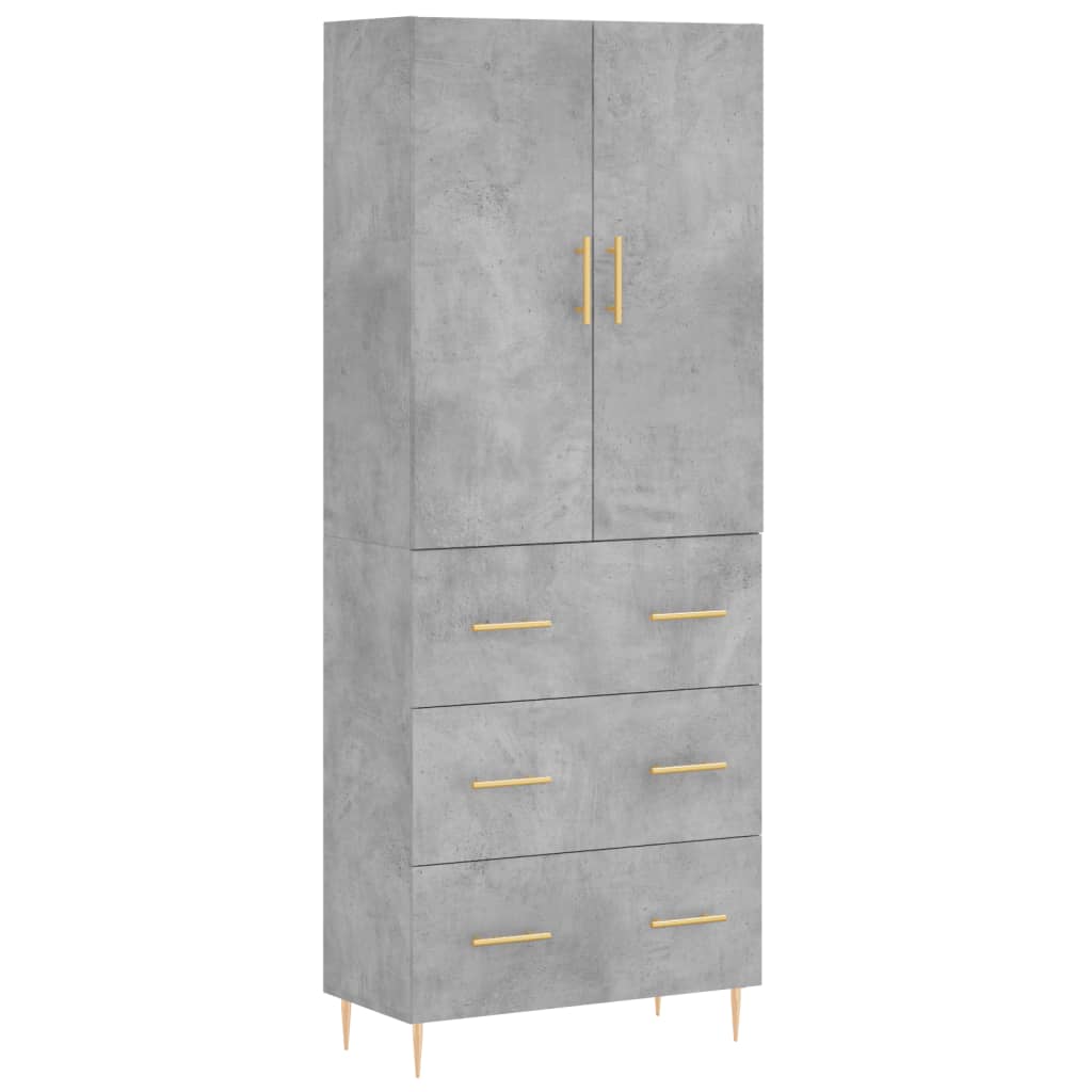 Hoge kast 69,5x34x180 cm bewerkt hout betongrijs