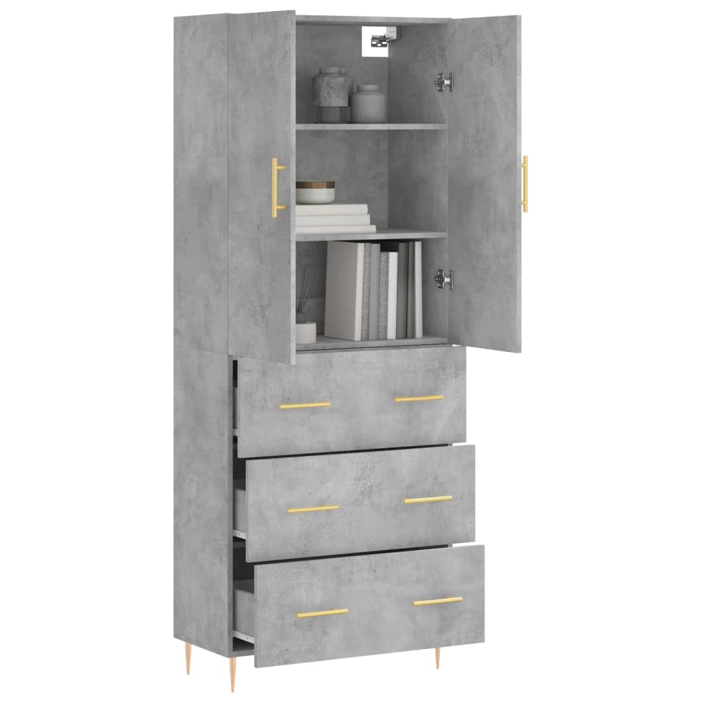Hoge kast 69,5x34x180 cm bewerkt hout betongrijs