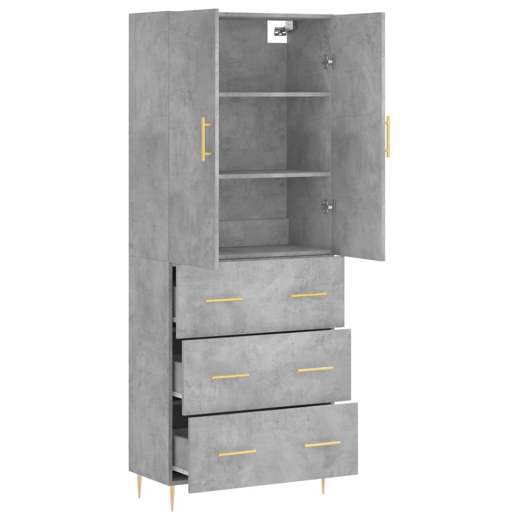 Hoge kast 69,5x34x180 cm bewerkt hout betongrijs
