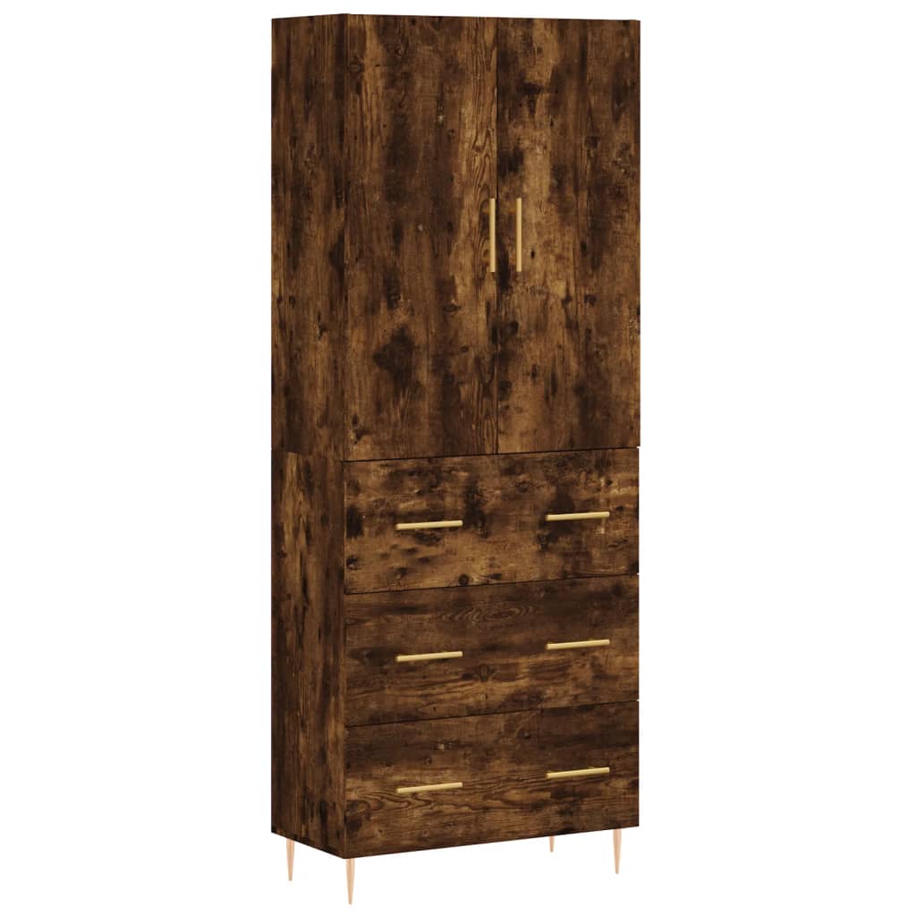 Hoge kast 69,5x34x180 cm bewerkt hout gerookt eikenkleurig