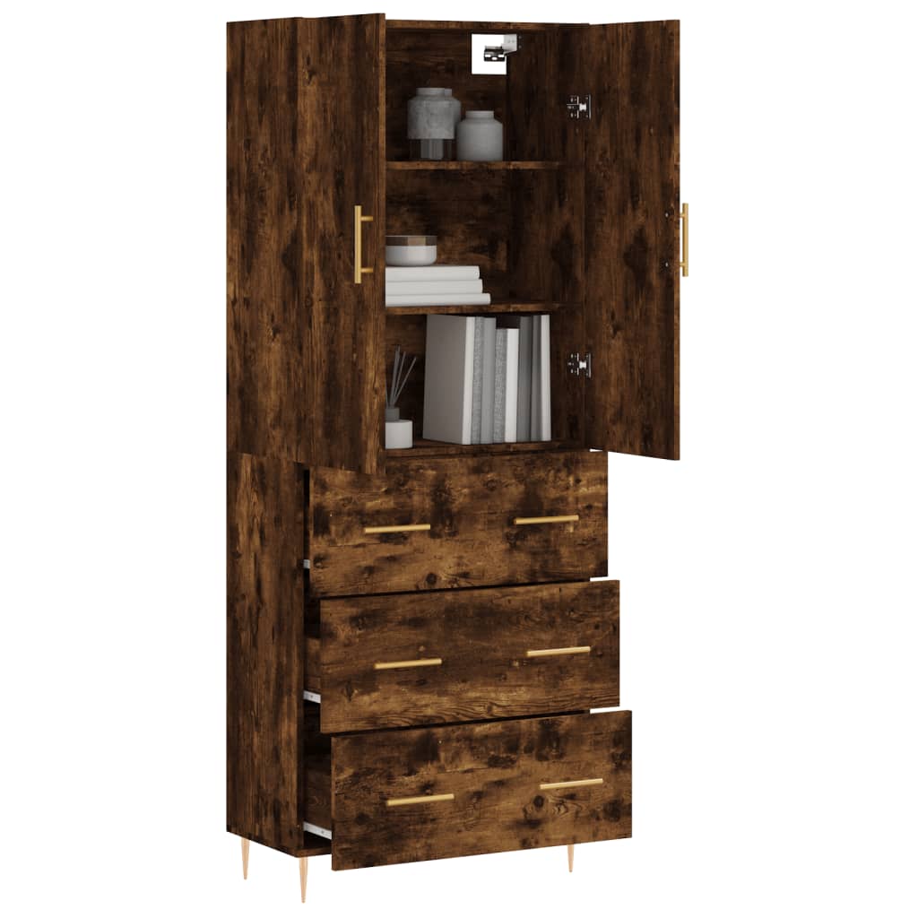 Hoge kast 69,5x34x180 cm bewerkt hout gerookt eikenkleurig