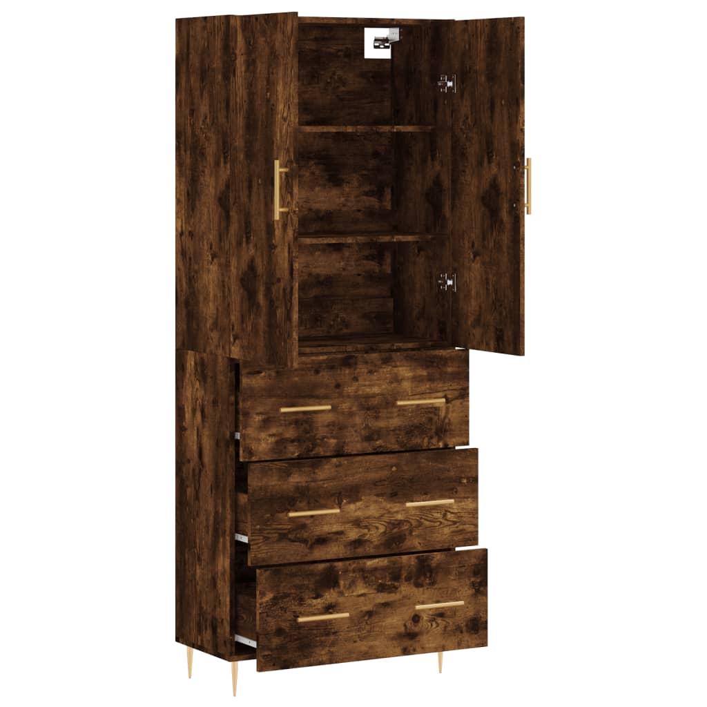 Hoge kast 69,5x34x180 cm bewerkt hout gerookt eikenkleurig