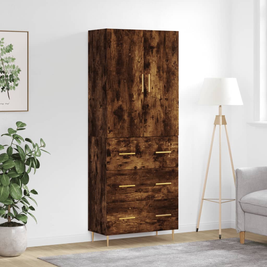 Hoge kast 69,5x34x180 cm bewerkt hout gerookt eikenkleurig