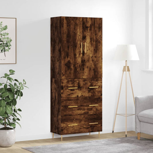 Hoge kast 69,5x34x180 cm bewerkt hout gerookt eikenkleurig
