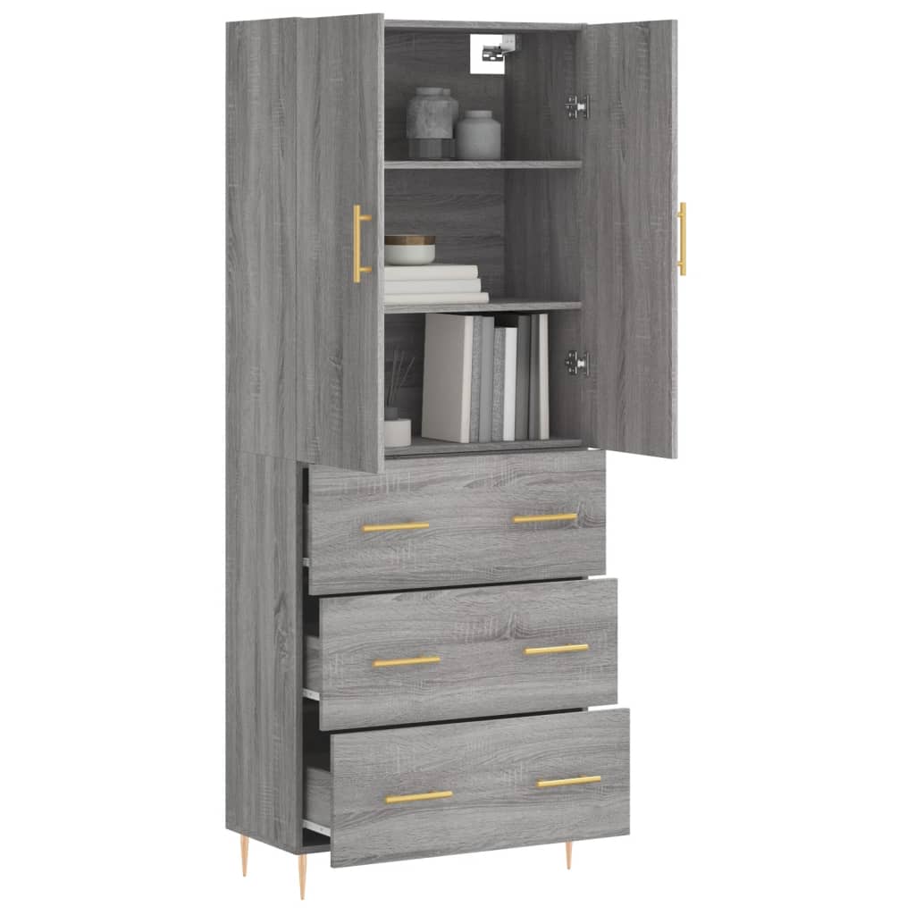Hoge kast 69,5x34x180 cm bewerkt hout grijs sonoma eikenkleurig