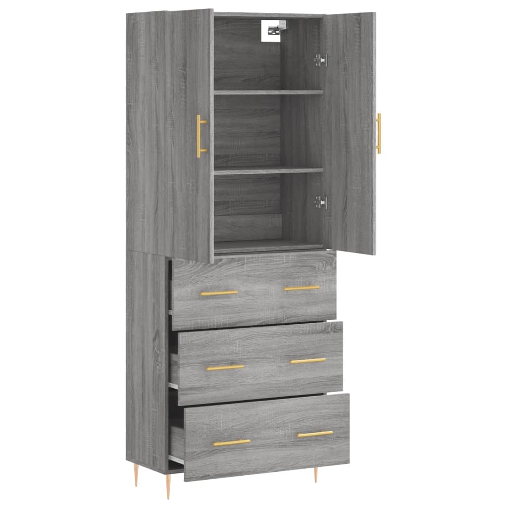 Hoge kast 69,5x34x180 cm bewerkt hout grijs sonoma eikenkleurig