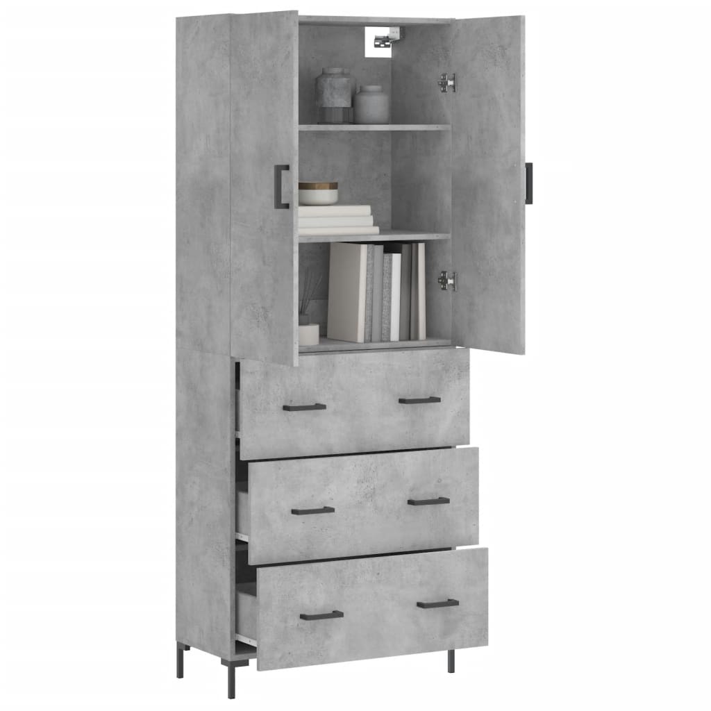 Hoge kast 69,5x34x180 cm bewerkt hout betongrijs