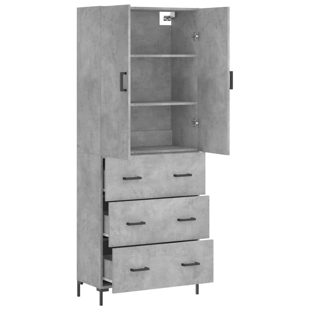 Hoge kast 69,5x34x180 cm bewerkt hout betongrijs